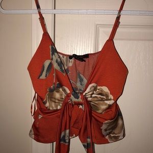Red/Orange Floral Print Spaghetti Crop Top